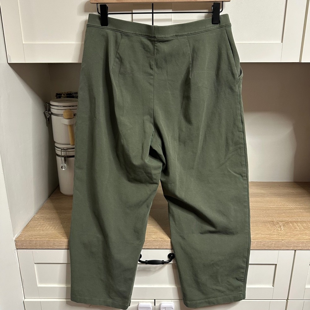LL Bean Knit Pants Womens M Petite Green Cotton Spandex Cropped Pockets Pull On - Picture 2 of 11